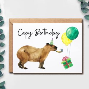 EruditeGifts Capy Birthday Card - Fun, Cute, Heavyweight Cardstock, Blank Inside, Envelope Included, 5 x 7 Inches