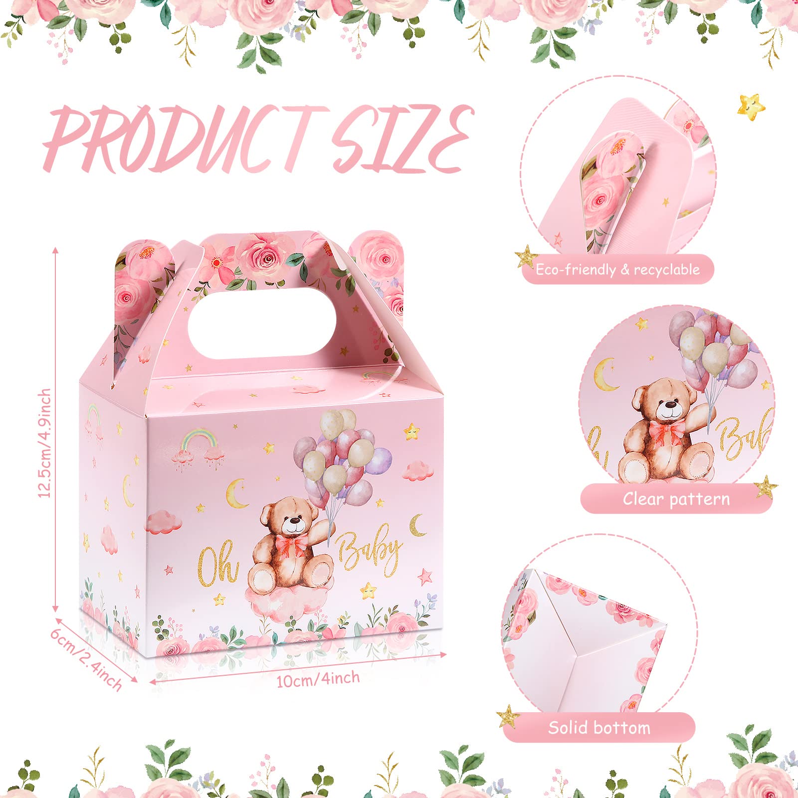 36 Pieces Bear Baby Shower Party Favor Boxes Cute Bear Treat Boxes Paper Candy Cookies Box Decoration for Baby Shower Party Supplies Gender Reveal Bear Themed Birthday Party Decor (Pink)