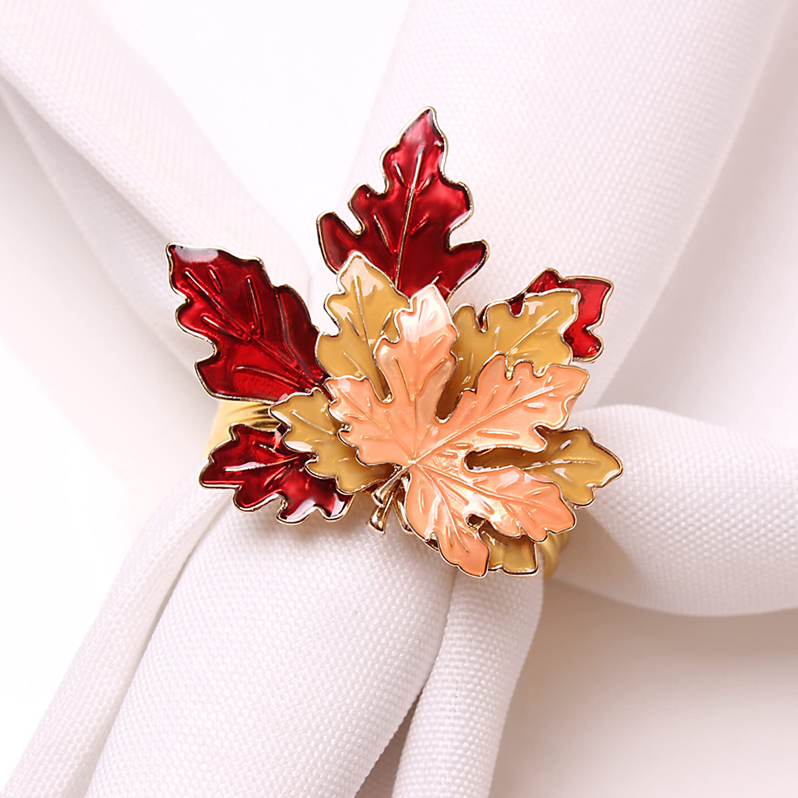 Mokylor 8 Pcs Maple Leaves Napkin Ring, Fall Metal Napkin Ring Holder Maple Leaves Serviette Buckle Holder Autumn Leaf Napkin Buckle for Harvest Season Thanksgiving Fall Decoration