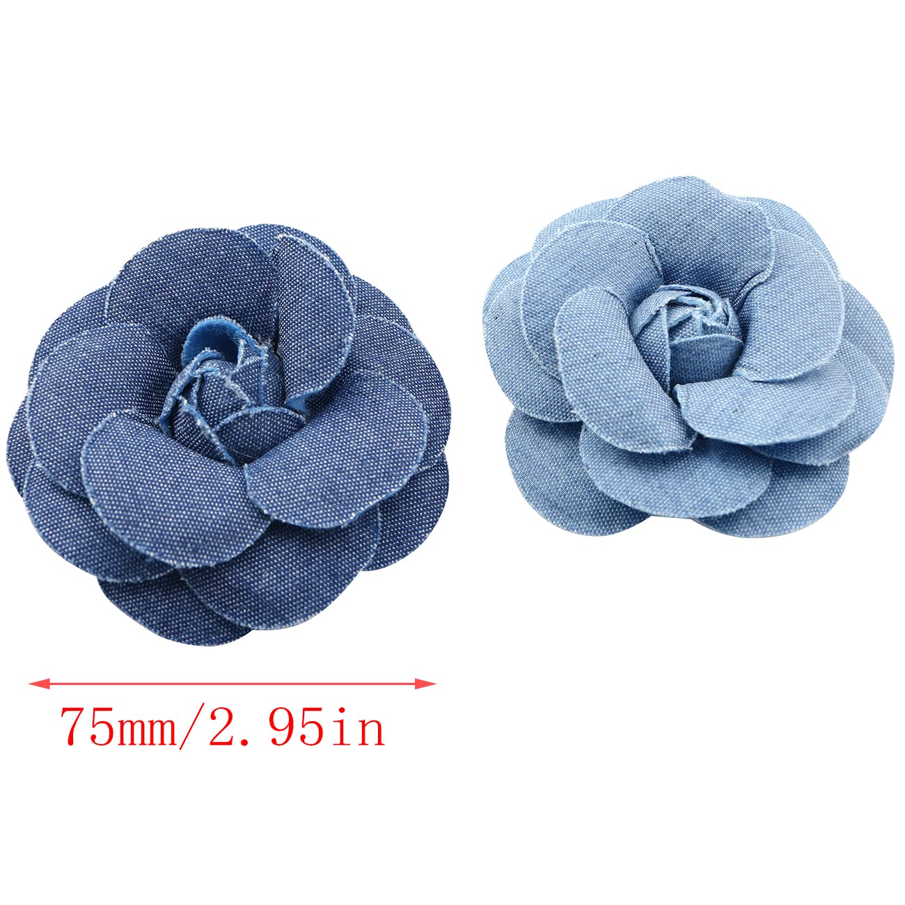 LQ Industrial 6pcs Denim Flower Cloth 3 Sizes Fabric Flower for Clothes Decoration DIY Crafts Supplies Scrapbooking