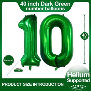 Number 10 Dark Green Balloons 40 Inch Giant Green 10 Numer Foil Helium Balloons for 10th Green Birthday Party Supplies 10th Anniversary Events Decorations