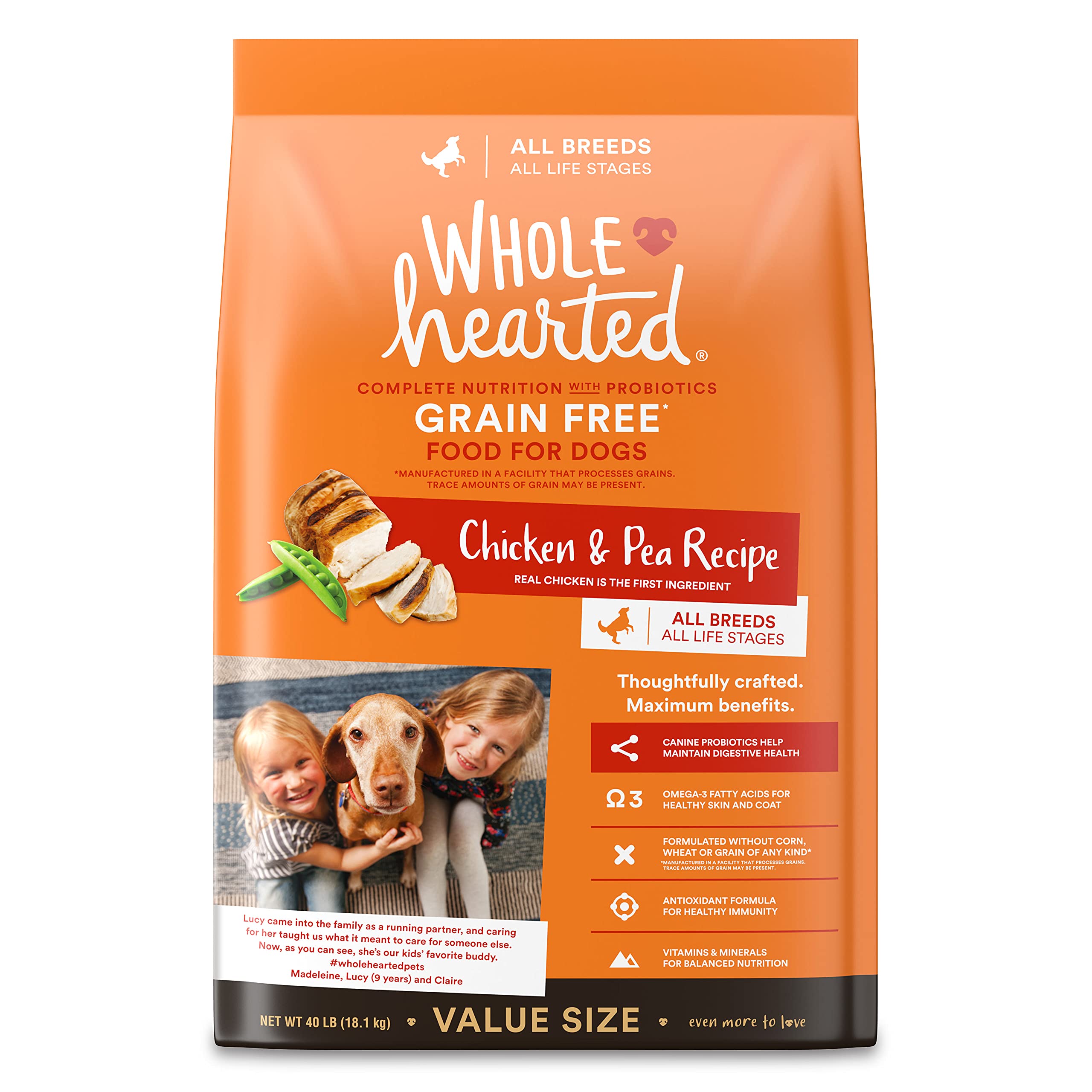 WholeHearted Grain Free All Life Stages Chicken & Pea Recipe Dry Dog Food 40 lbs.