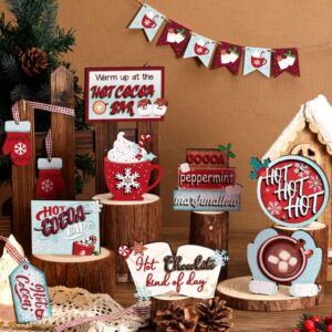 15 Pcs Christmas Tiered Tray Set with Hot Cocoa Wood Signs - Warm Winter Tabletop Decor and Centerpiece for Holiday Home Tables (Hot Cocoa)