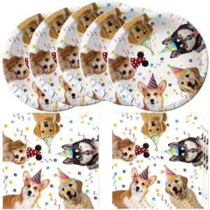 hzleyw dog birthday party supplies, 20 plates and 20 napkins, puppy birthday party baby shower decorations supplies paper plates napkins for kids 20 guests