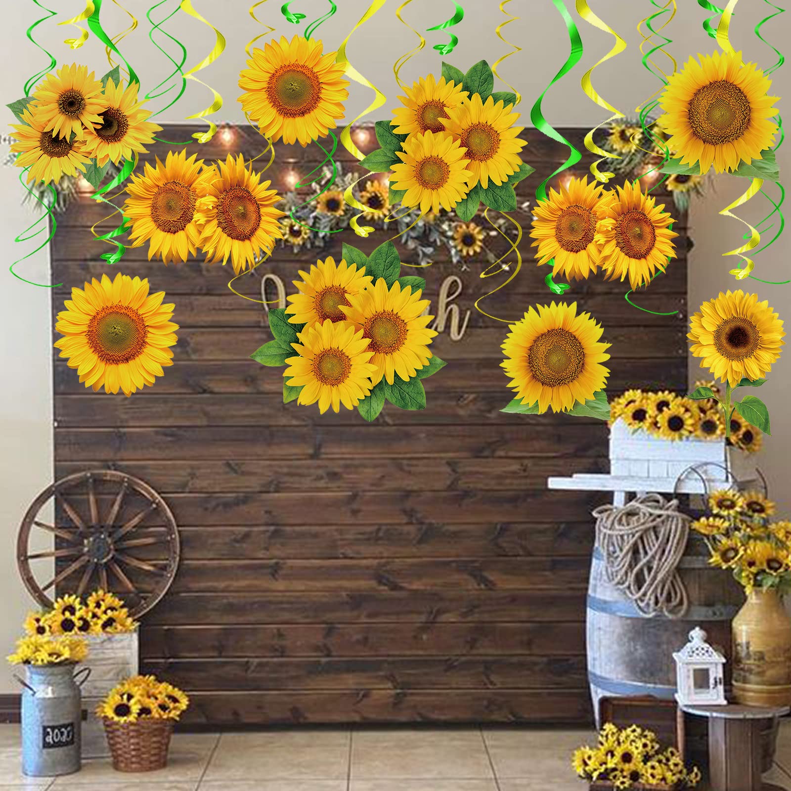 30PCS Sunflower Decorations Hanging Swirls Spring Summer Party Supplies Sun Flowers Party Foil Ceiling Wall Decor for Baby Shower Birthday Party Favors