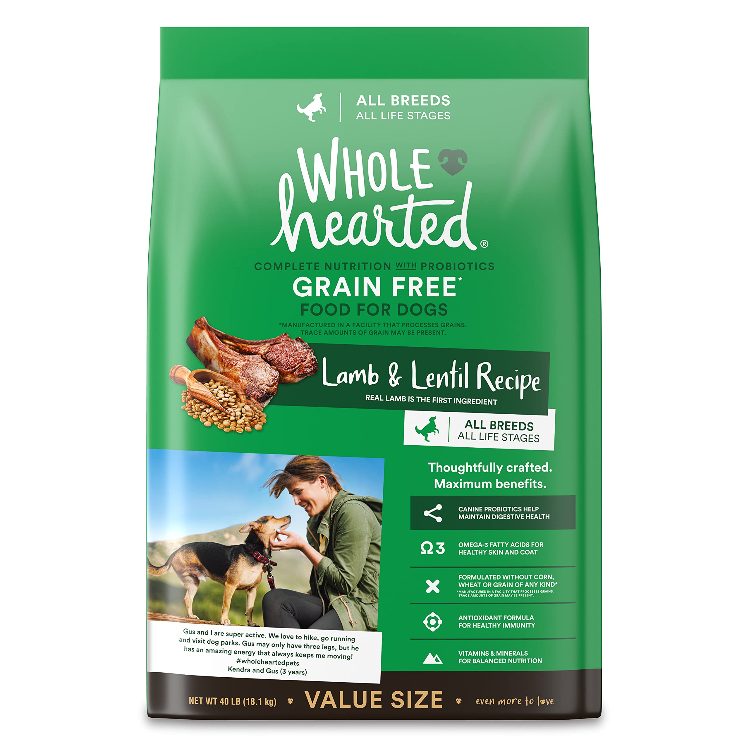 WholeHearted Grain Free All Life Stages Lamb and Lentil Formula Dry Dog Food 40 lbs.