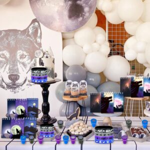 BANBALLON 48 PCS Wolf Party Favors, Wolf Birthday Party Favors with 12 Wolf Button Pins, 12 Mini Notebooks, 12 Stampers and 12 Rubber Bracelets for Birthday Party Baby Shower Holiday