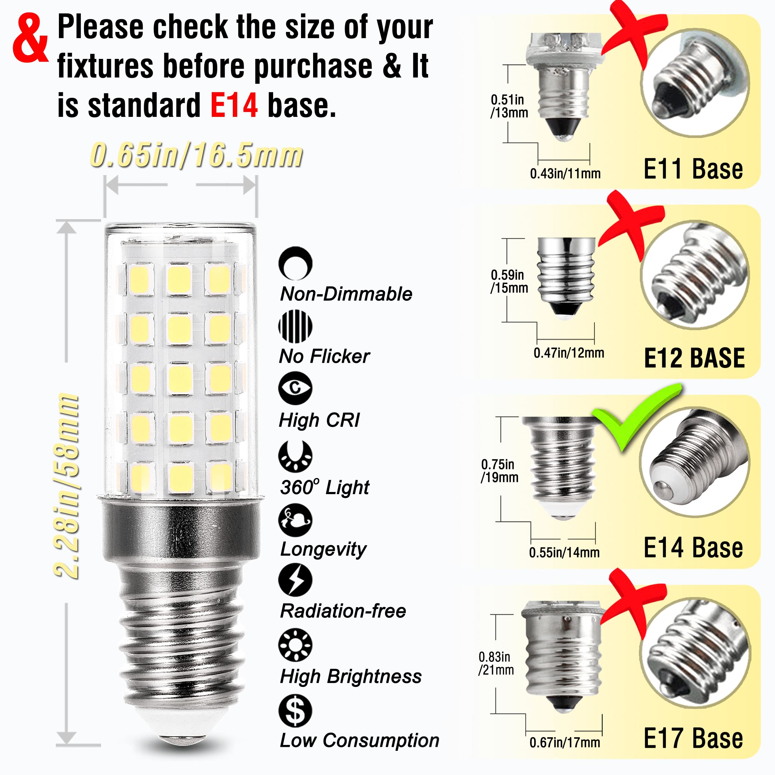 ALIDE E14 LED Bulbs 4W Equal 40 Watt Candelabra Bulbs,120V to 220V, 6000K Daylight Bright White T6 C7 E14 European Base Edison Bulb for Chandeliers,Turkish Persian Lamp Pendant,Non-dimmable,10 Pack