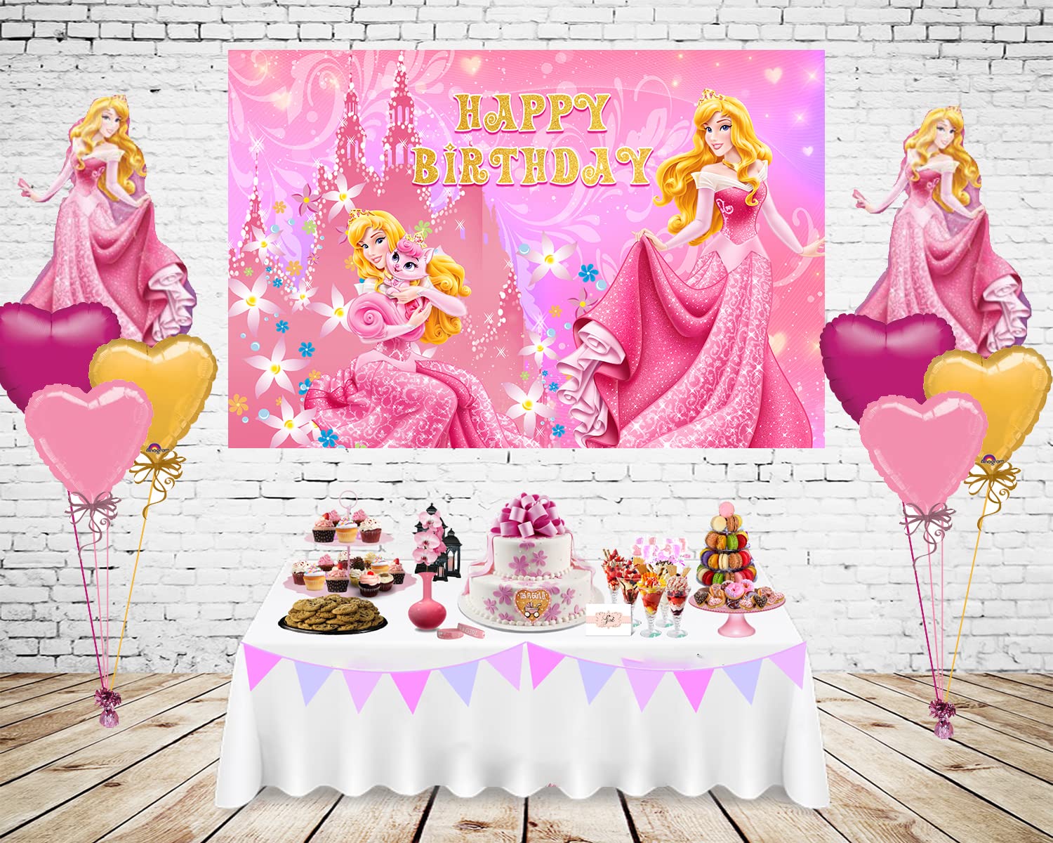 Princess Backdrop for Birthday Party Decorations, Princess Aurora Background for Baby Shower Party Cake Table Decorations Supplies, Sleeping Beauty Theme Banner, 5x3ft