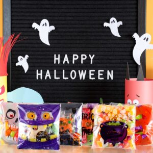 BLEWINDZ 300 Pieces Halloween Treat Bags, Small Halloween Candy Goodie Bags Self Adhesive Clear Cellophane Bags for Kids Halloween Party Favors (6 Style)