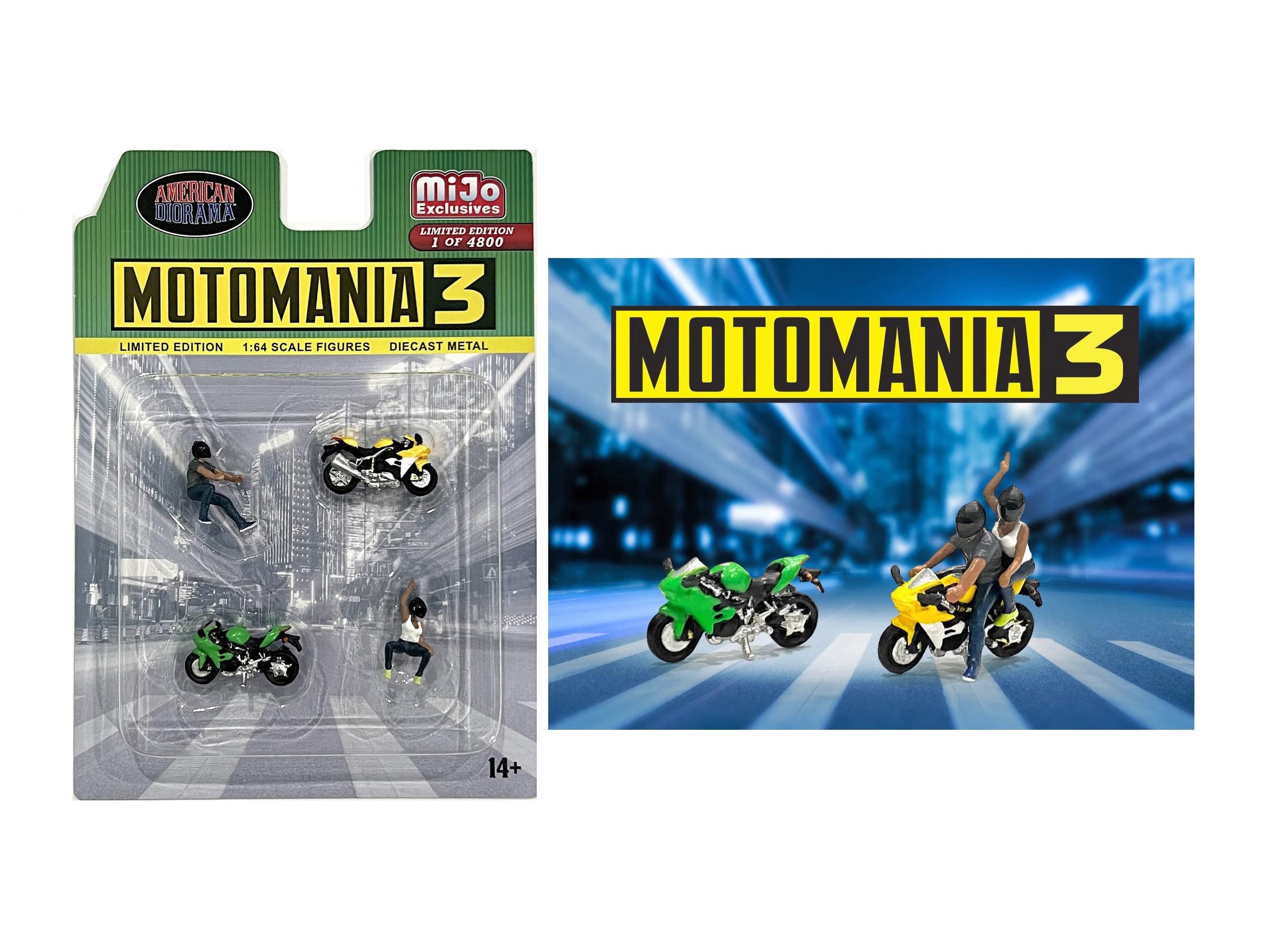 American Diorama Motomania 3" 1:64 Metal Figures Set AD-76499 (2 Figures + 2 Motorcycles)