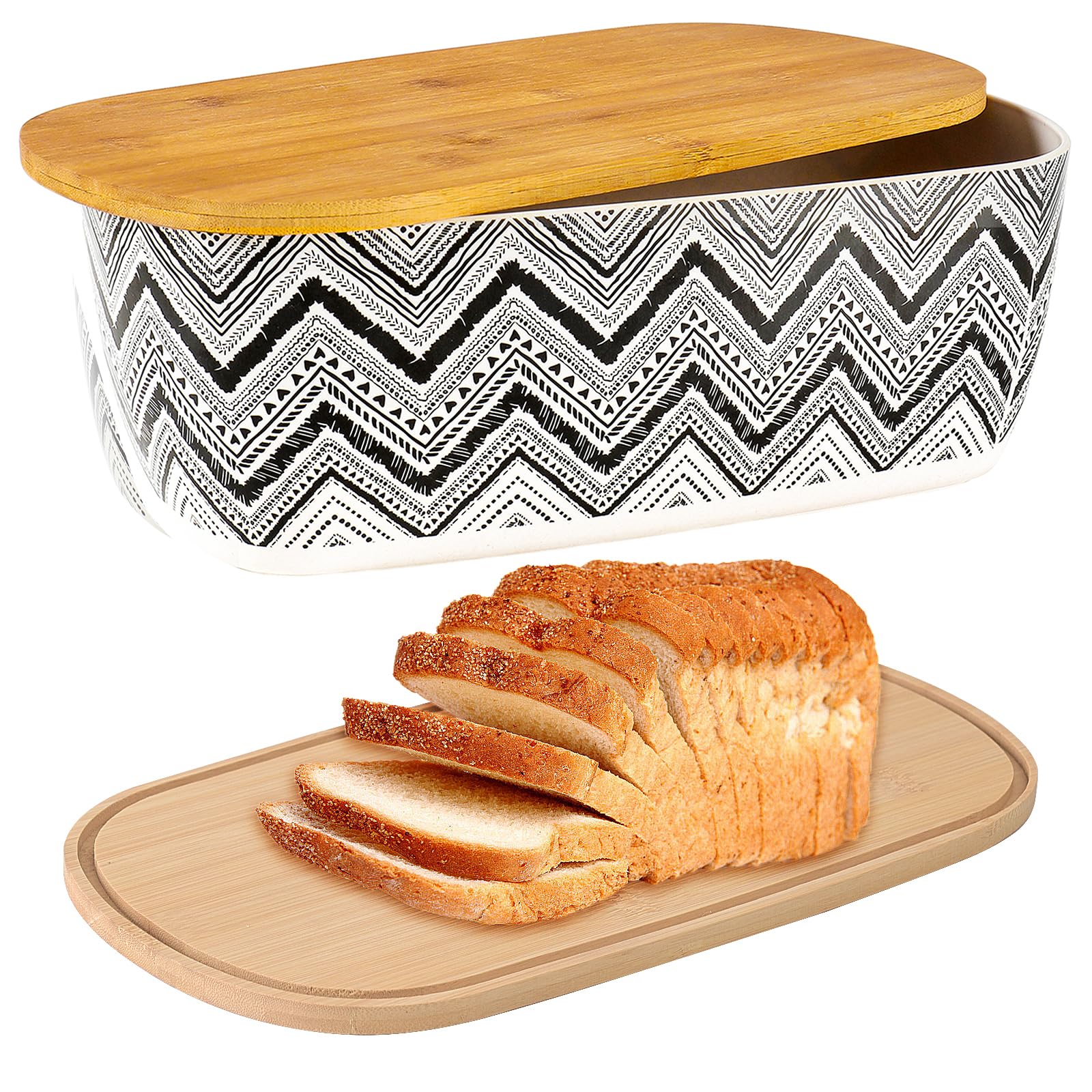 Nomotruc Bread Box with Cutting Board Lid Made with Bamboo Fiber, Bread Box For Kitchen Countertop Bread Container Holder Keeper Keep Fresh I14.4x8.3x5.6 in……