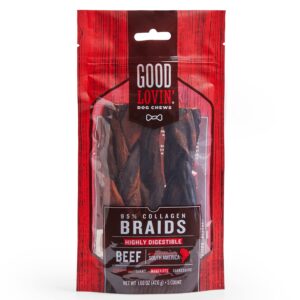 good lovin' 5" 95% collagen beef braid dog chews 1.68 oz. count of 3