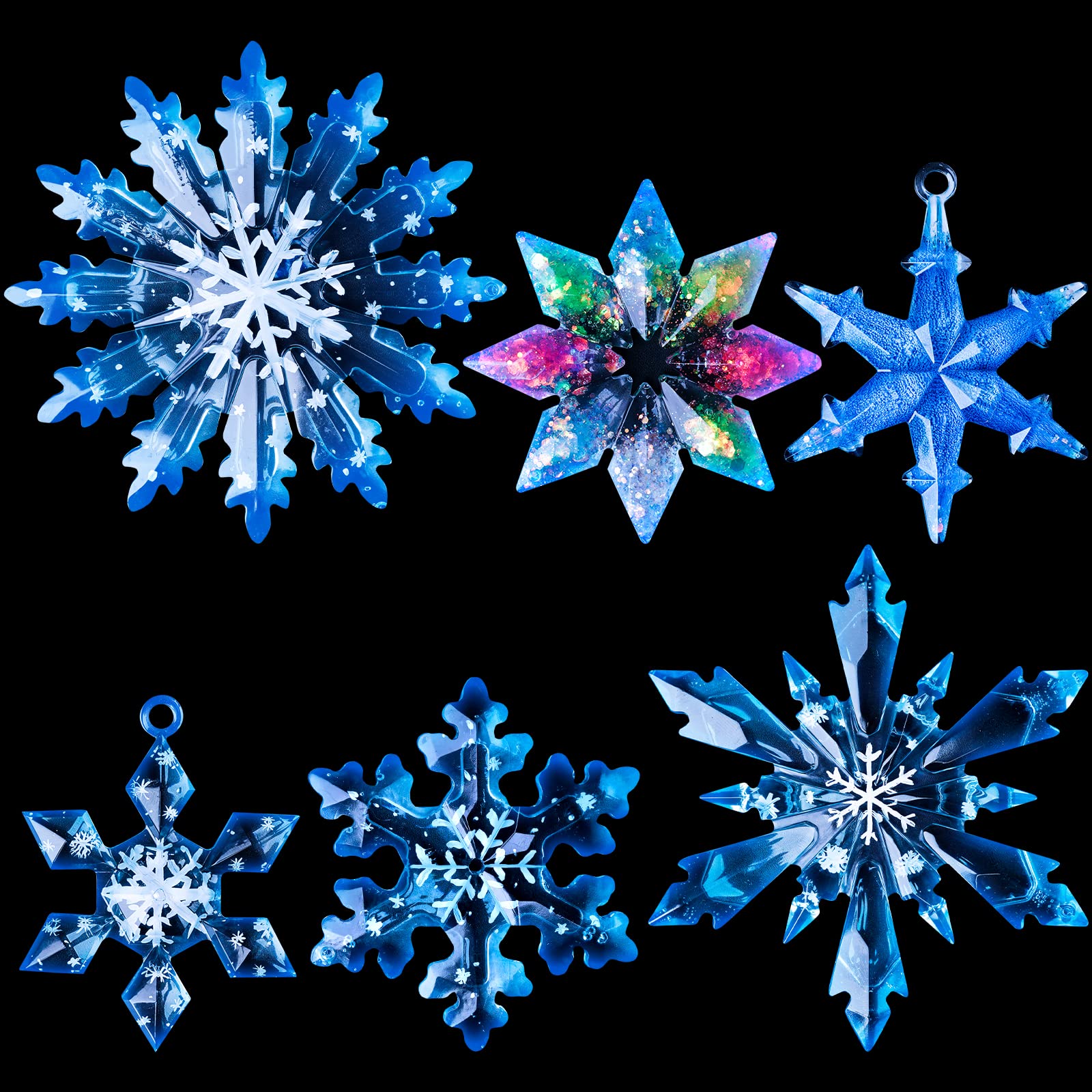 LET'S RESIN Christmas Resin Molds, 6 Pcs Varying Sizes Snowflake Epoxy Resin Molds Silicone, 3D Ice Crystal Resin Ornament Molds, Silicone Molds for Epoxy Resin, Tree & Car Decoration