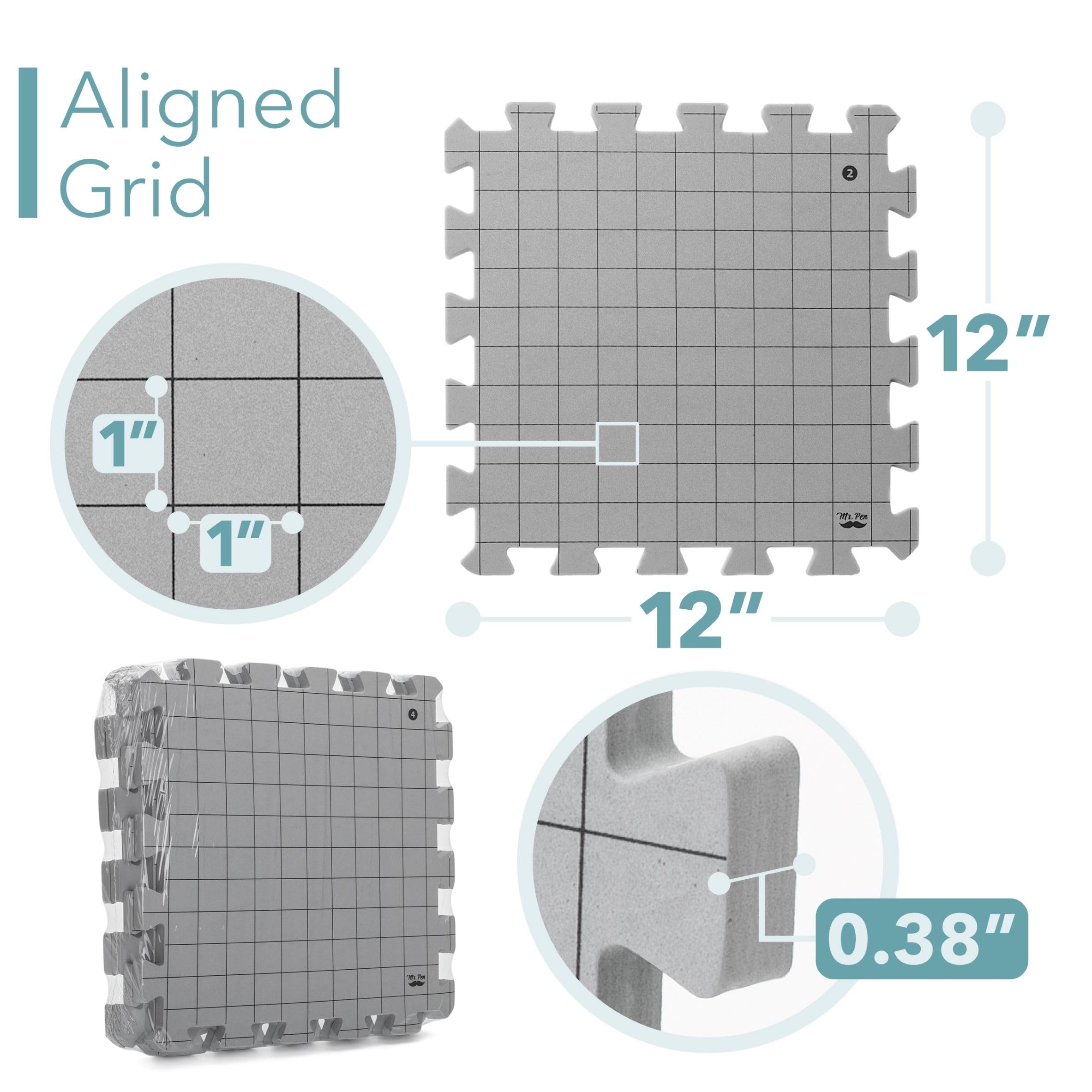 Mr. Pen- Interlocking Blocking Mats, 12”x12”, 4 Pack, Blocking Mats for Knitting & Crochet Projects with 50 T-Pins, Knitting Blocking Mats and Pins, Crochet Blocking Board for Crocheting