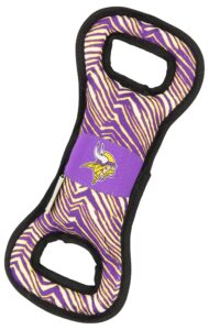 zubaz nfl team logos and colors tug dental toy with squeaker for dogs & cats, minnesota vikings