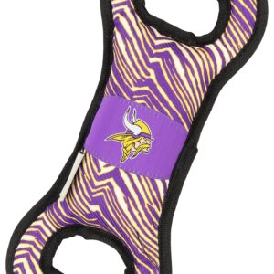 Zubaz NFL Team Logos and Colors Tug Dental Toy with Squeaker for Dogs & Cats, Minnesota Vikings