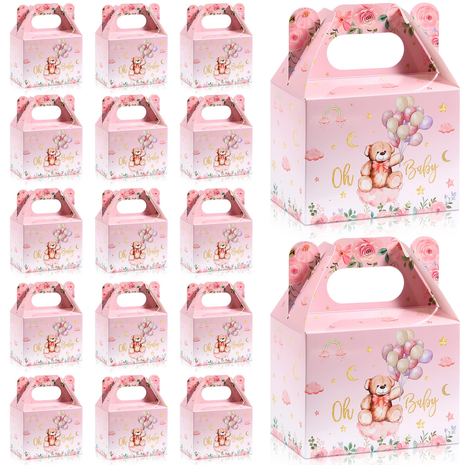 36 Pieces Bear Baby Shower Party Favor Boxes Cute Bear Treat Boxes Paper Candy Cookies Box Decoration for Baby Shower Party Supplies Gender Reveal Bear Themed Birthday Party Decor (Pink)