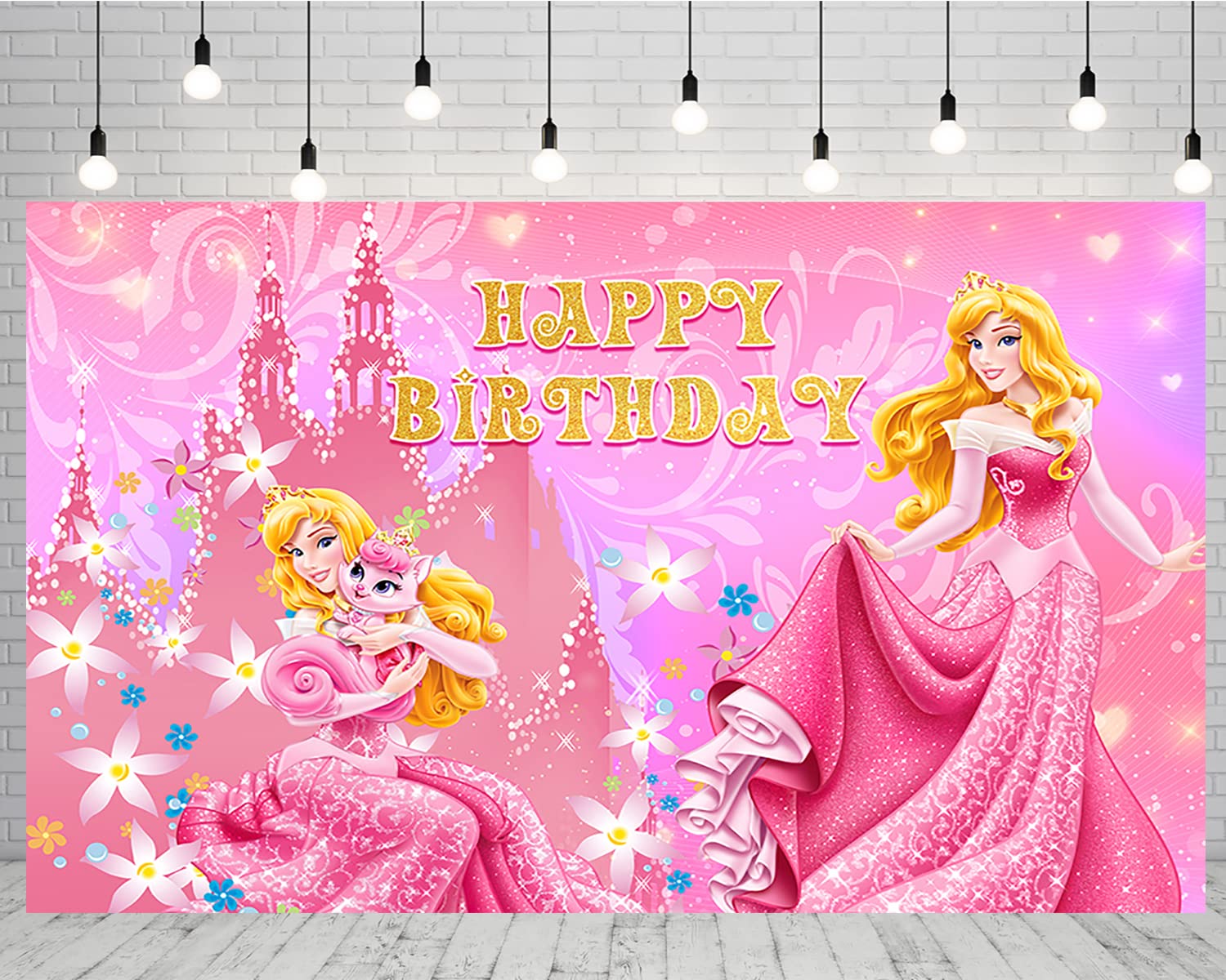 Princess Backdrop for Birthday Party Decorations, Princess Aurora Background for Baby Shower Party Cake Table Decorations Supplies, Sleeping Beauty Theme Banner, 5x3ft