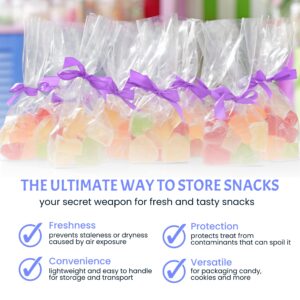 Clear Treat Bags (200 pack) - 4x6 Clear Plastic Gift Bags with 4” Twist Ties 3 Mix Colors - BPA-free Clear Candy Bags for Packaging - Thick OPP Cookie Bags for Wedding, Cakes, Pops, Gift