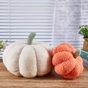 juexica halloween stuffed pumpkin fluffy plush toy 3d shaped decorative thanksgiving pillow soft cute throw, 11 inch, 7 inch(white, orange, 2 pcs)