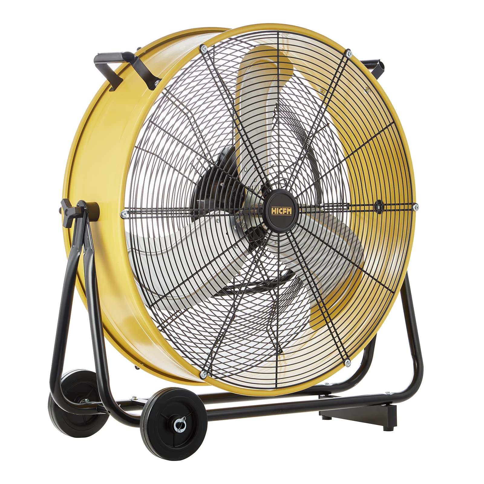 HiCFM 24" Industrial Drum Fan 8800 CFM High Velocity 3-Speed Heavy Duty Metal Air Circulator with Casters Handle for Basement Warehouse Factory workshops Patios