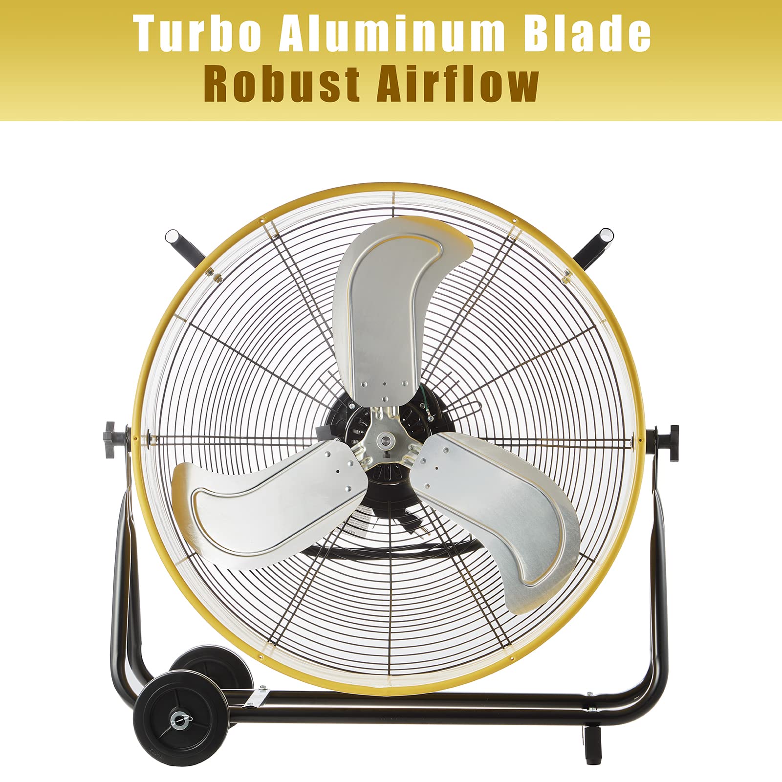 HiCFM 24" Industrial Drum Fan 8800 CFM High Velocity 3-Speed Heavy Duty Metal Air Circulator with Casters Handle for Basement Warehouse Factory workshops Patios