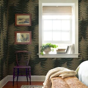 JiffDiff Botanical Fern Wallpaper Peel and Stick Leaf Wallpaper Green Grunge Ferns Removable Wallpaper Botanical Greenery Wallpaper Self Adhesive 17.73" x 393.7" Covering 47.36 sq.ft