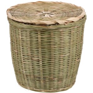 topbathy rattan waste basket with lid round wicker trash can garbage container bin laundry basket flower pots woven storage basket for home office