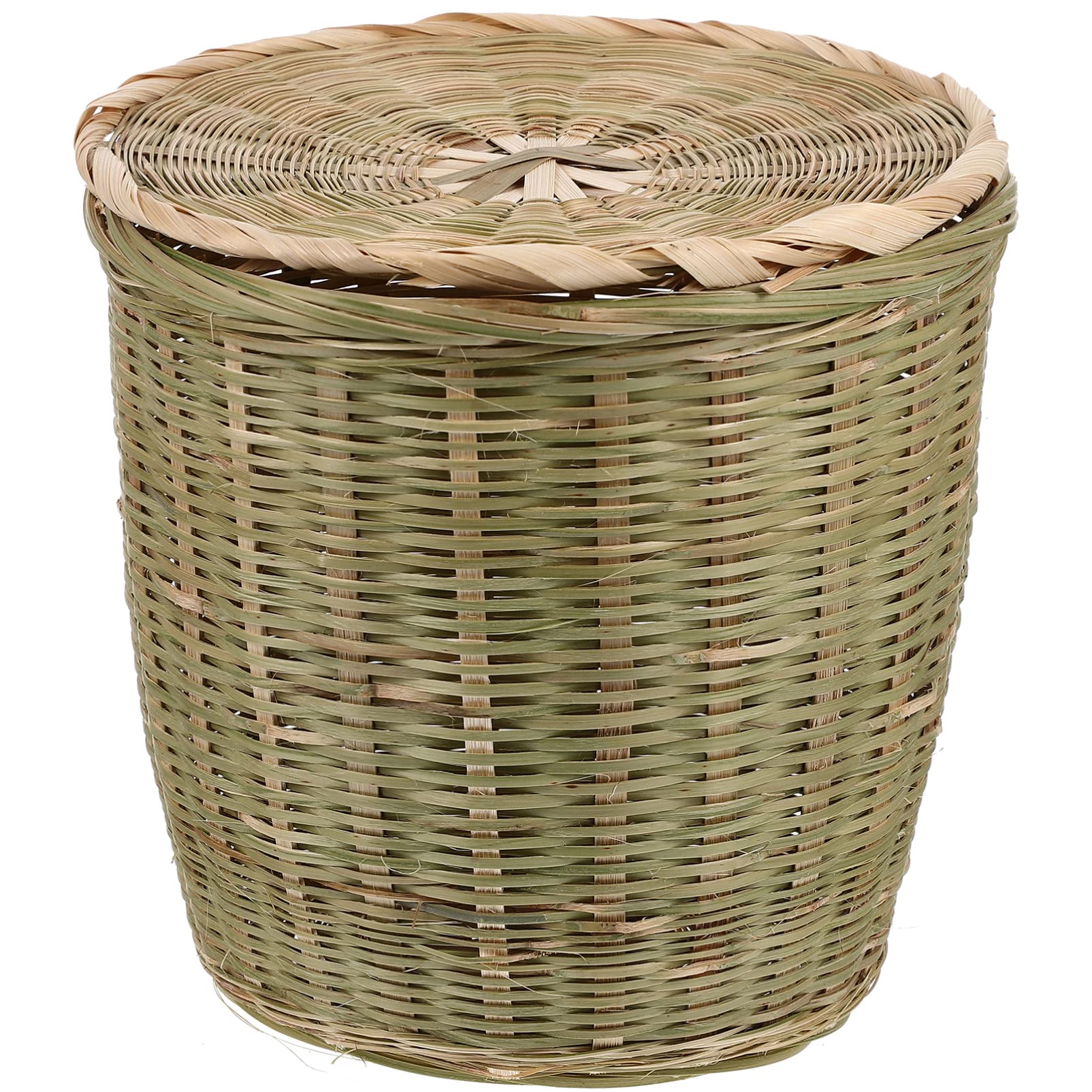 TOPBATHY Rattan Waste Basket with Lid Round Wicker Trash Can Garbage Container Bin Laundry Basket Flower Pots Woven Storage Basket for Home Office