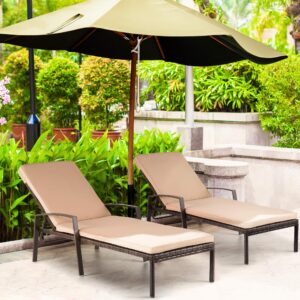 Pamapic 4 Pieces Patio Lounge Chair Set, Patio Chaise Lounges with Thickened Cushion, PE Rattan Steel Frame Pool Lounge Chair Set for Patio Backyard Porch Garden Poolside (Beige)