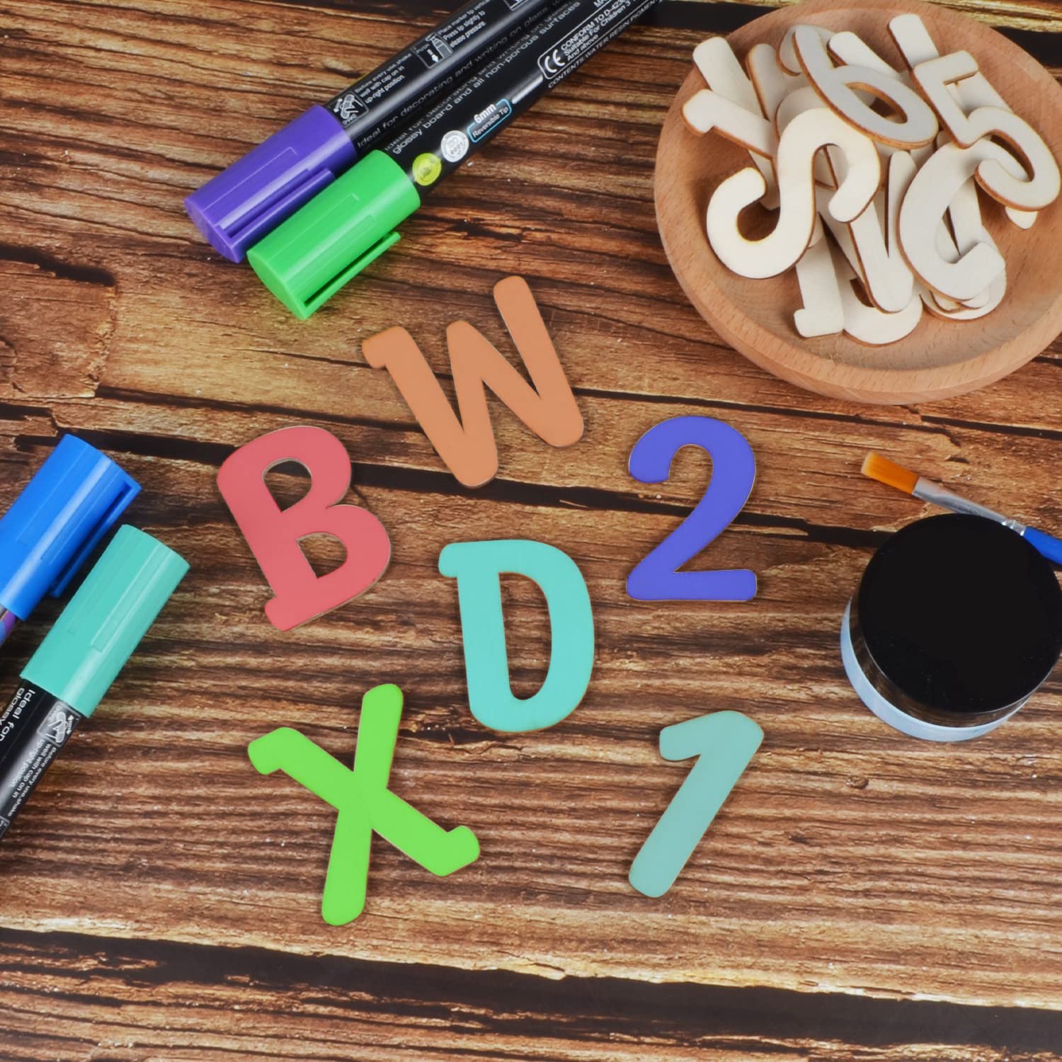 124 Pcs Wooden Letters 2 Inch for Crafts Unfinished Capital Wooden Alphabet Letters and Numbers Focal20 Small Wood Letters for DIY Painting Arts Home Decorations Kids Spelling Learning