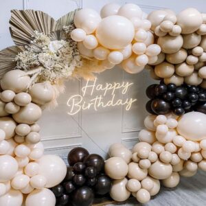 Black Balloon Garland Arch Kit, SCMDOTI Black and Gold Balloon with Double Stuffed Nude Cream Tan Balloon Garland,Black Neutral Balloon Arch for Birthday,Engagement Graduation Baby Shower Decorations