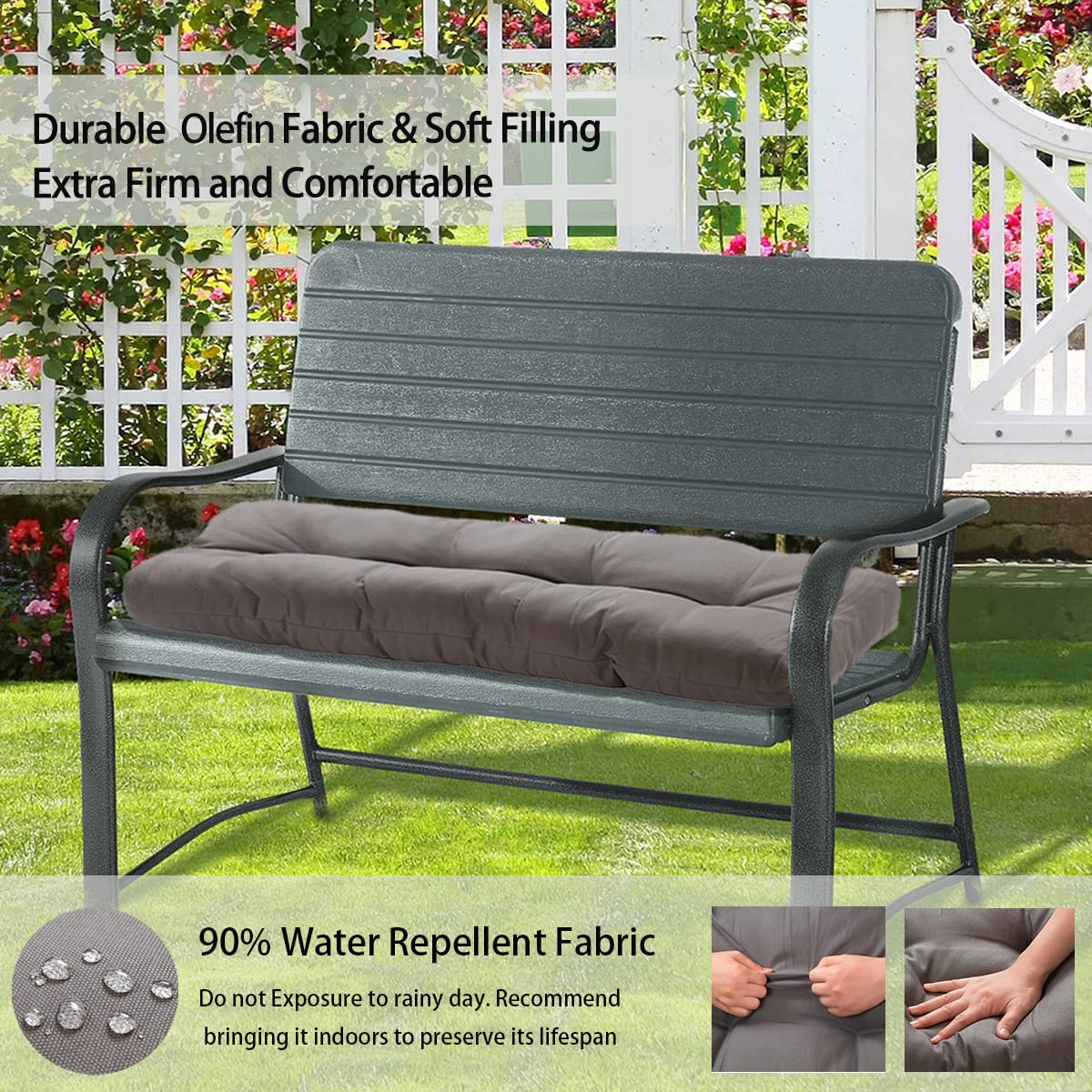 FUNHOME Outdoor Bench Cushion 42 x18 inch with Non-Slip Grips,Waterproof Porch Swing Cushion,Bench Pillow Pads,Tufted Cushions for Patio Garden Furniture,42" Seat Cushions Indoor(Granny Gray)