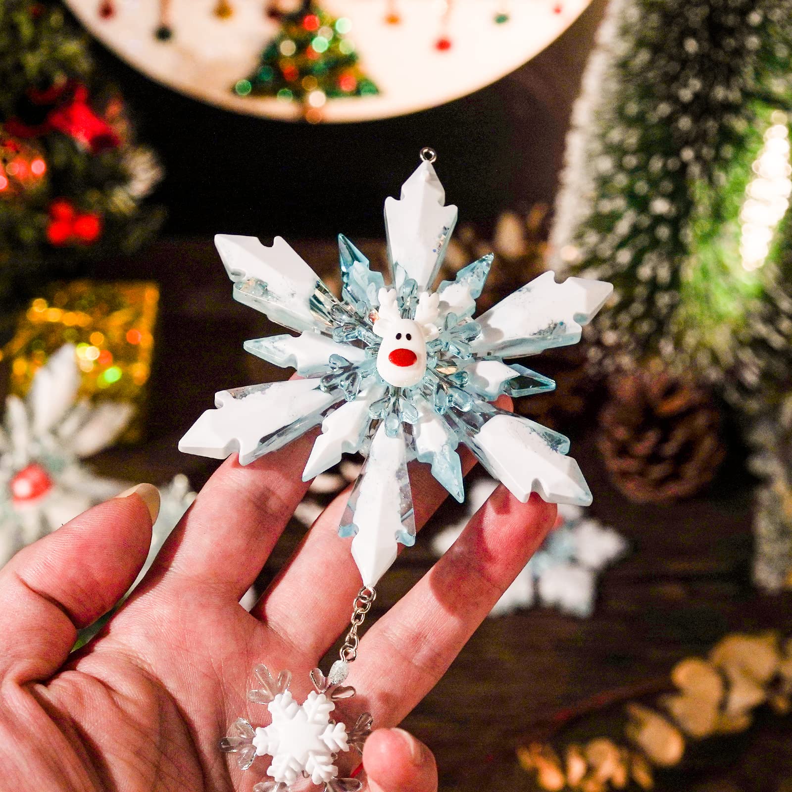 LET'S RESIN Christmas Resin Molds, 6 Pcs Varying Sizes Snowflake Epoxy Resin Molds Silicone, 3D Ice Crystal Resin Ornament Molds, Silicone Molds for Epoxy Resin, Tree & Car Decoration