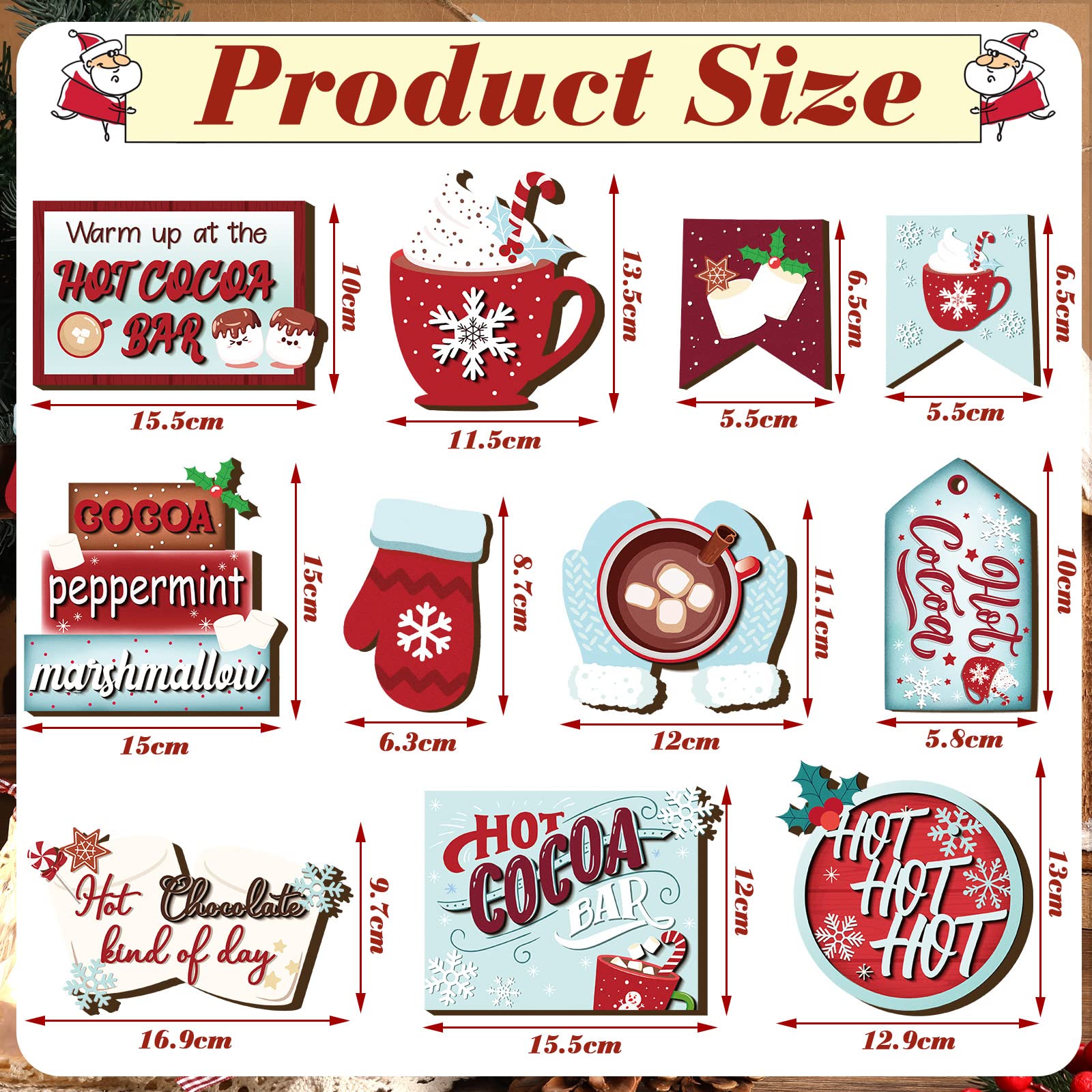 15 Pcs Christmas Tiered Tray Set with Hot Cocoa Wood Signs - Warm Winter Tabletop Decor and Centerpiece for Holiday Home Tables (Hot Cocoa)