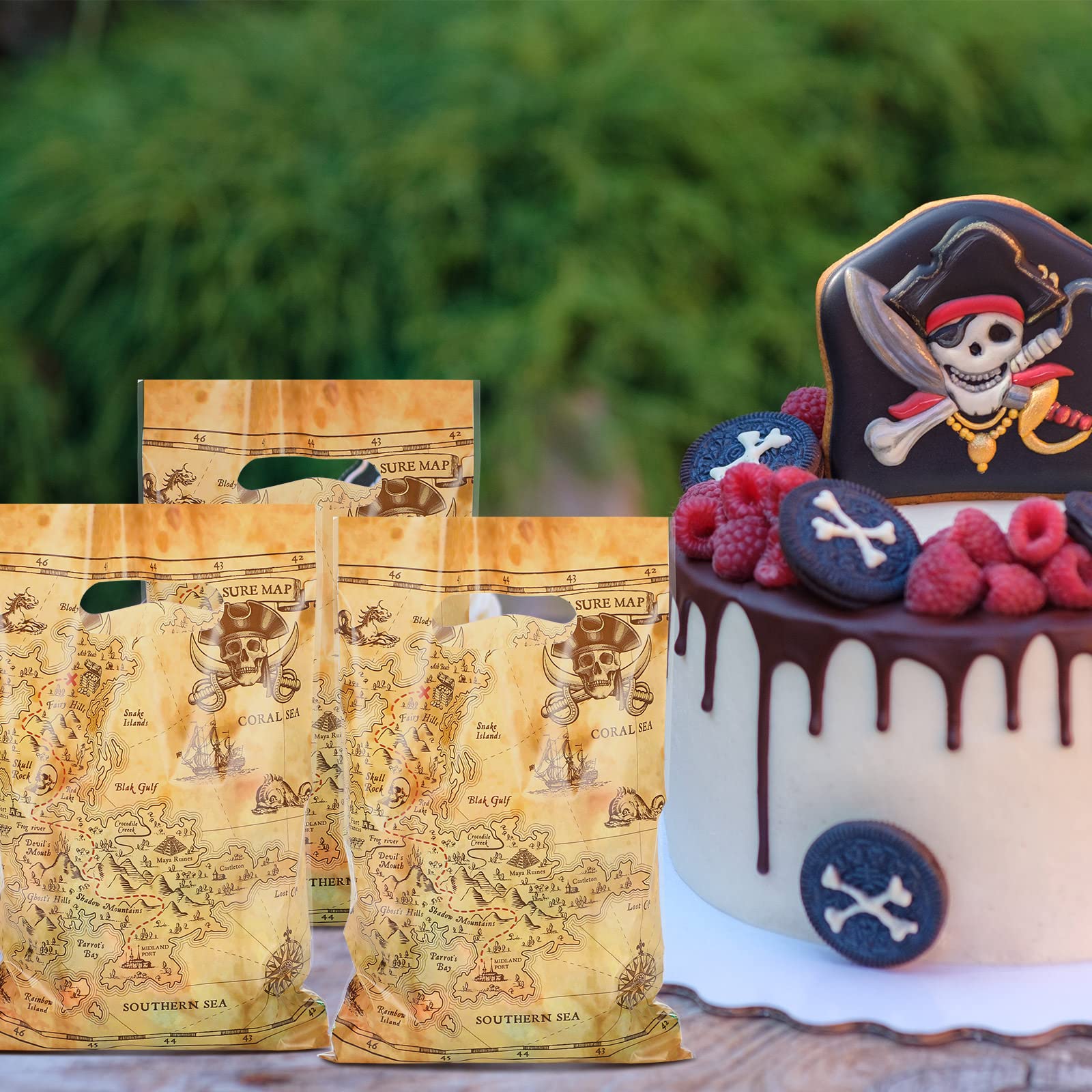 100 Pcs Pirate Party Treat Bags Pirate Candy Goodie Bags Goody Bags Pirate Party Favors Bags Treasure Map Treat Bags Pirate Loot Bags Gift Bag Pirate Cellophane Bags for Nautical Themed Birthday Party