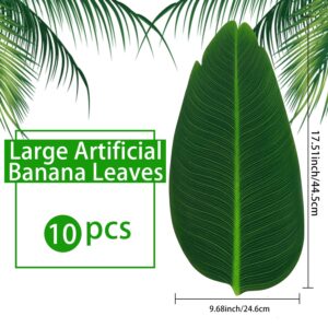 SWR Banana Leaves, Leaf placemats, 10 Pcs Artificial Banana Leaves for Hawaiian Party Jungle Aventure Theme Party Decor Table Runner Centerpieces Placemat (10), Green, 17.72''*9.84''