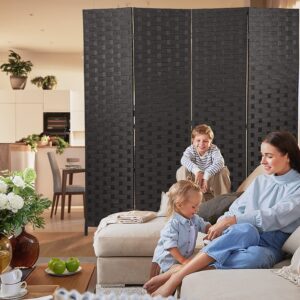 Room Divider, 6FT Wall Divider Wood Screen 4 Panels Wood Mesh Hand-Woven Design Room Screen Divider Indoor Folding Portable Partition Screen,Black