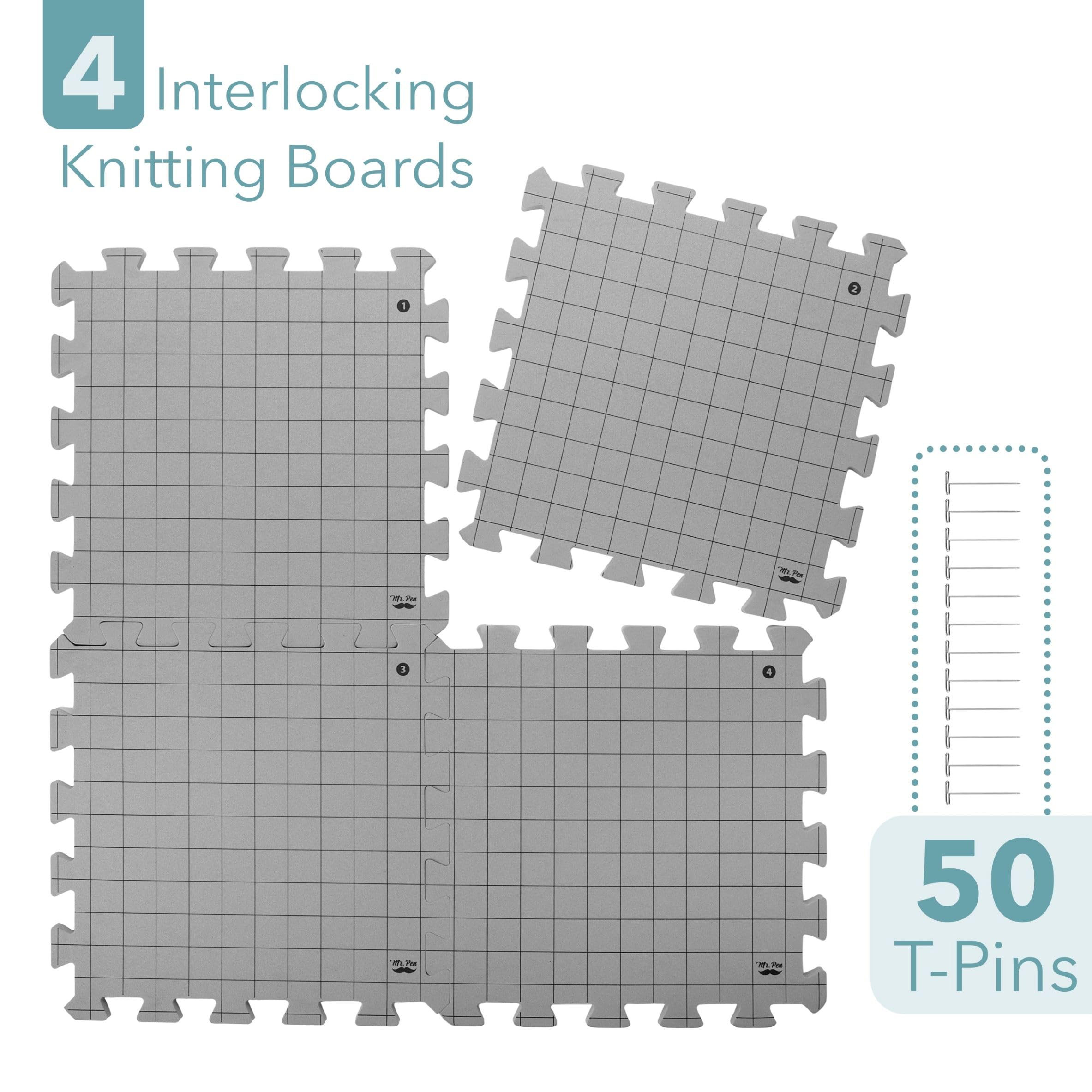 Mr. Pen- Interlocking Blocking Mats, 12”x12”, 4 Pack, Blocking Mats for Knitting & Crochet Projects with 50 T-Pins, Knitting Blocking Mats and Pins, Crochet Blocking Board for Crocheting