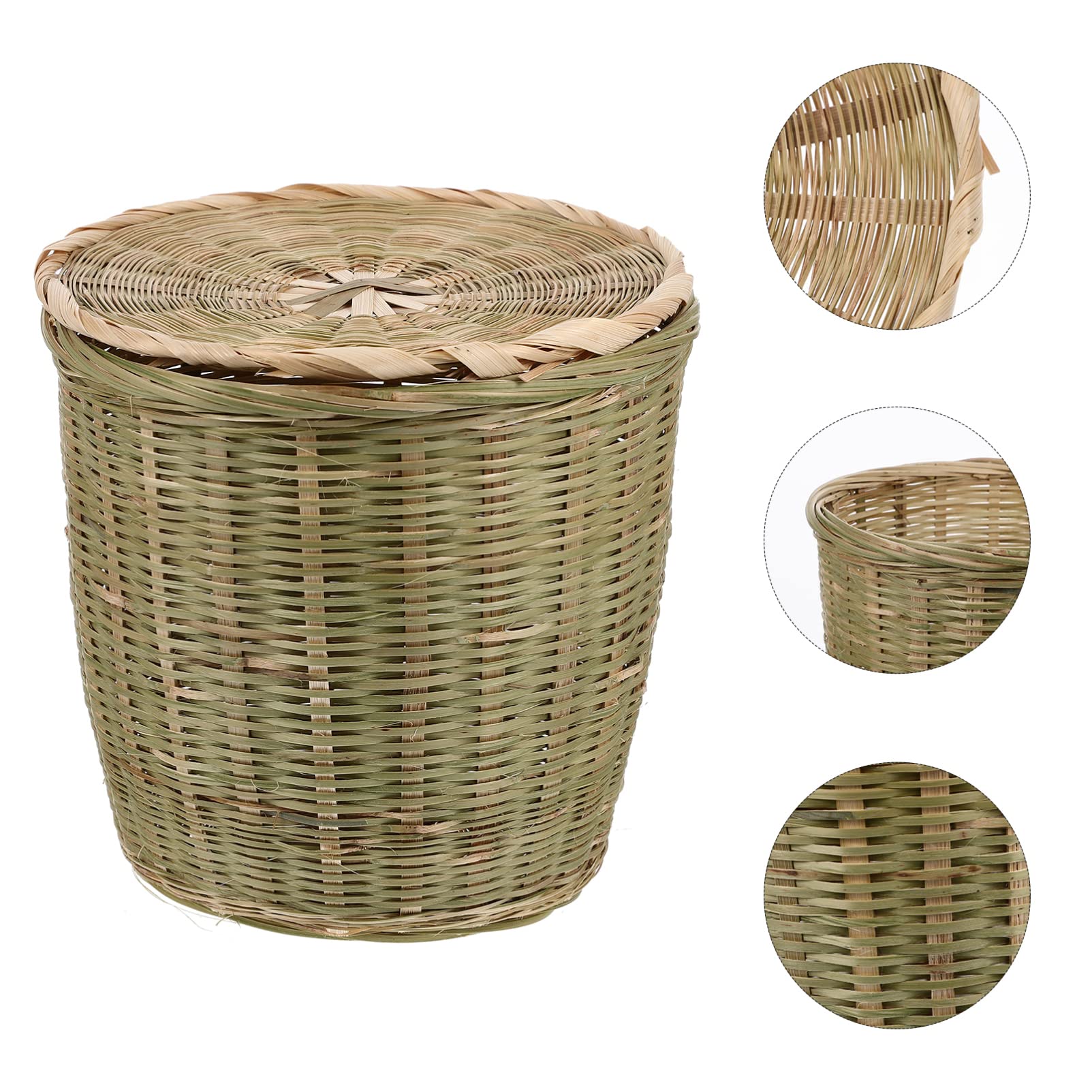 TOPBATHY Rattan Waste Basket with Lid Round Wicker Trash Can Garbage Container Bin Laundry Basket Flower Pots Woven Storage Basket for Home Office