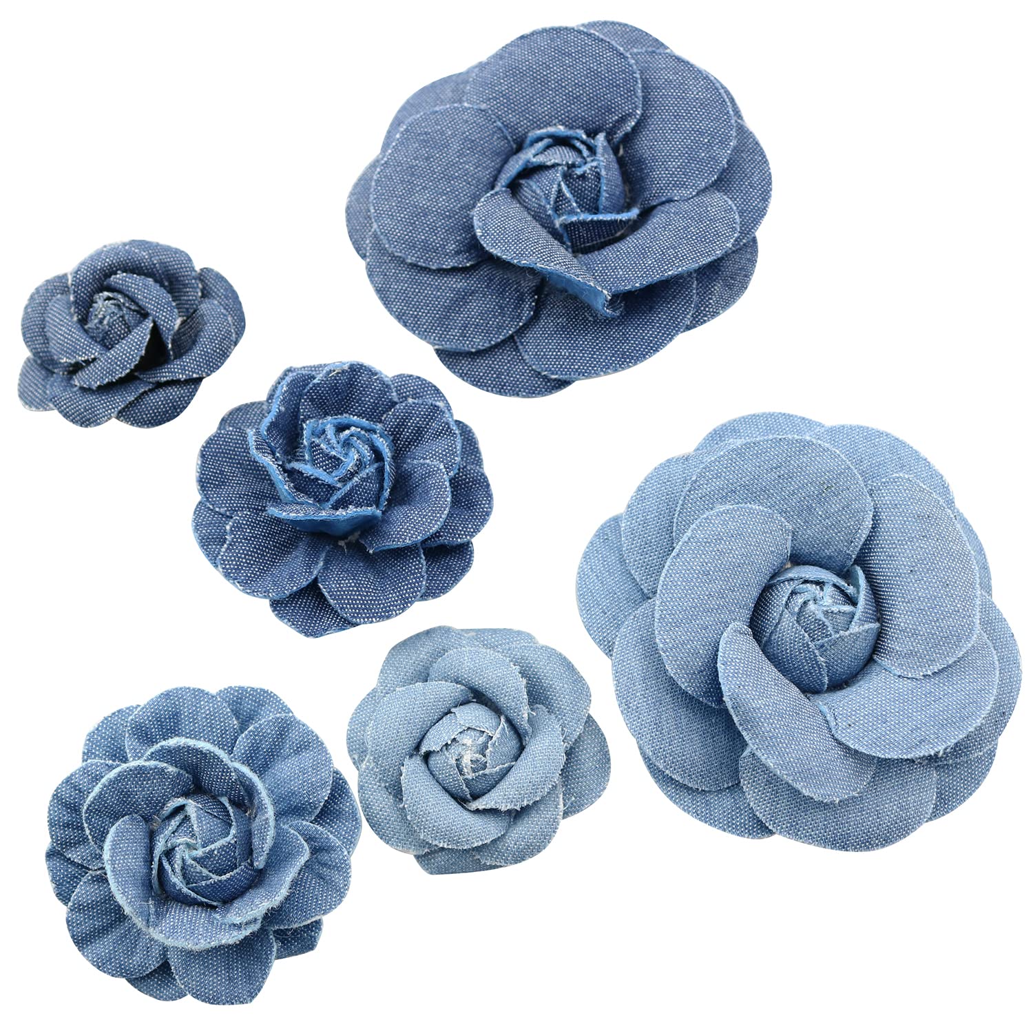 LQ Industrial 6pcs Denim Flower Cloth 3 Sizes Fabric Flower for Clothes Decoration DIY Crafts Supplies Scrapbooking