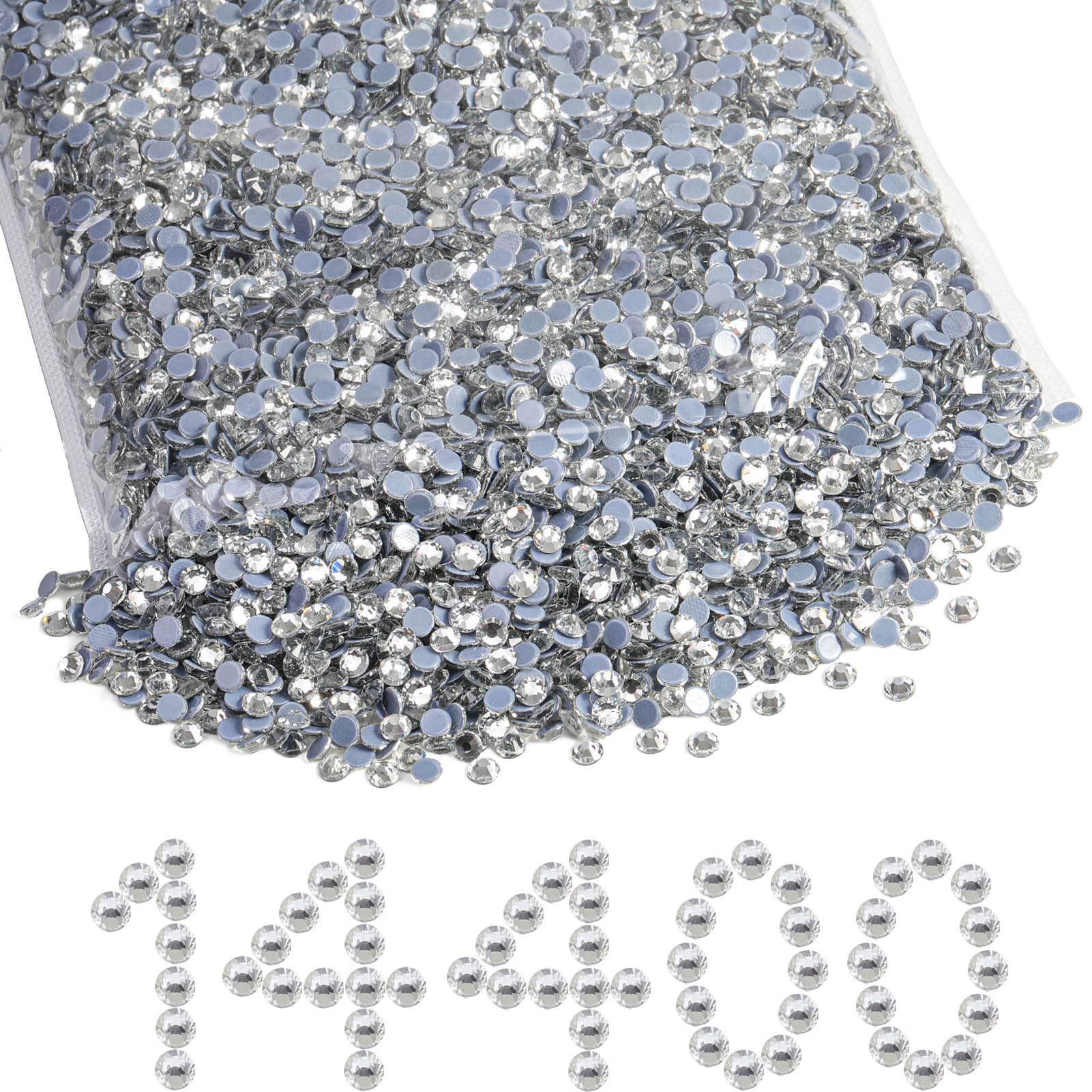 Beadsland Hotfix Rhinestones Bulk, 14400PCS Crystal Hot Fix Rhinestones for Crafts Clothes DIY Decoration, Crystal, SS10, 2.7-2.9mm