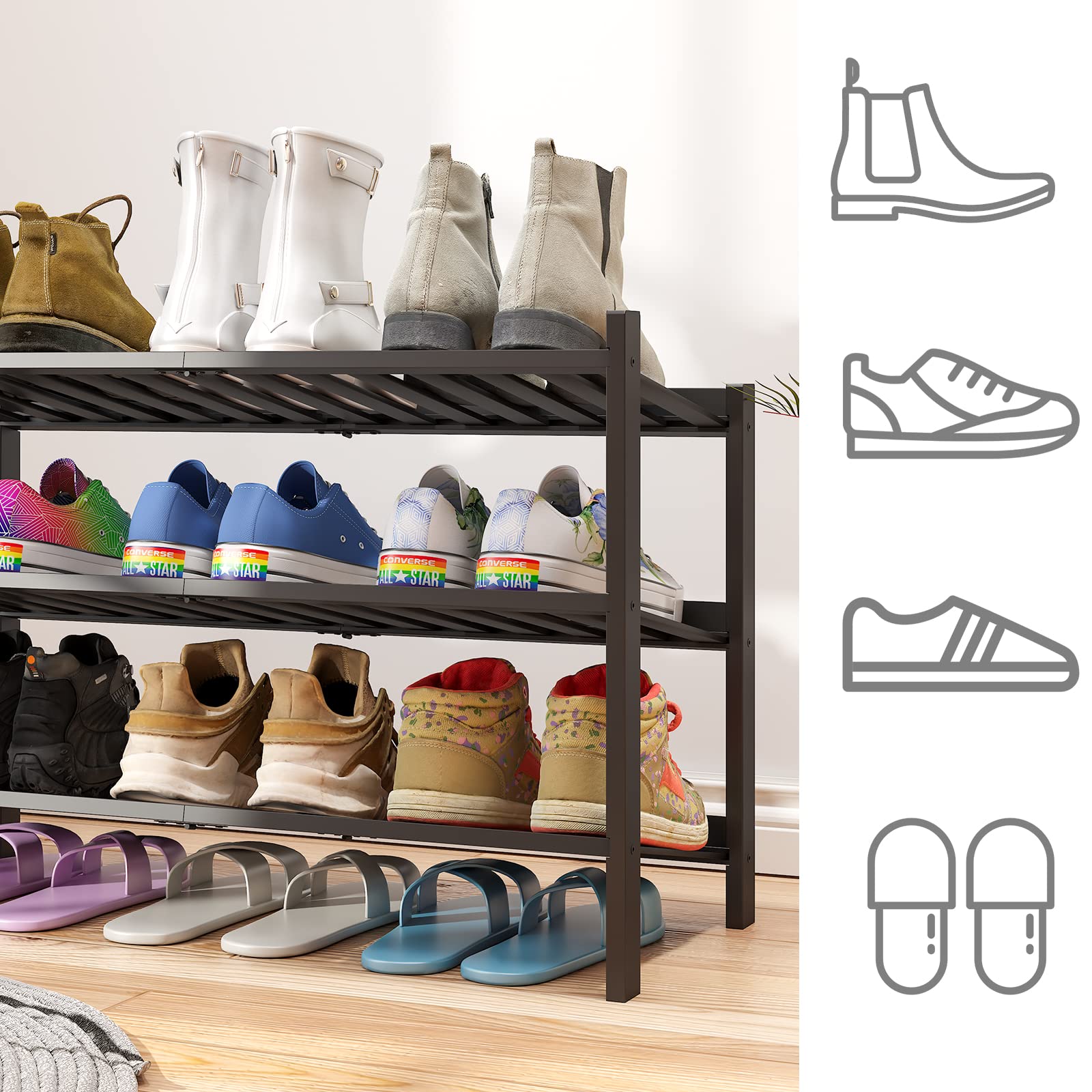 viewcare Shoe Rack for Entryway, 3-Tier Bamboo Wood Shoe Rack for Closet, Tilting | Foldable | Natural, Shoe Organizer for Hallway Closet, Free Standing Shoe Racks for Indoor & Outdoor