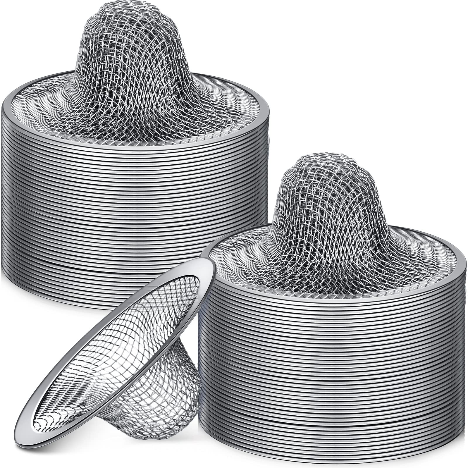 100 Pcs 2.75" Mesh Sink Strainers Stainless Steel Drain Strainer Bathroom Sink Strainers Kitchen Drain Strainer Mesh Shower Drain Hair Catchers for Lavatory Balcony Laundry Mop Pool RV Sink