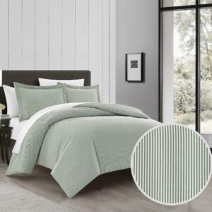 Chic Home Morgan 2 Piece Duvet Cover Set Contemporary Two Tone Striped Pattern Bedding - Pillow Sham Included, Twin, Green