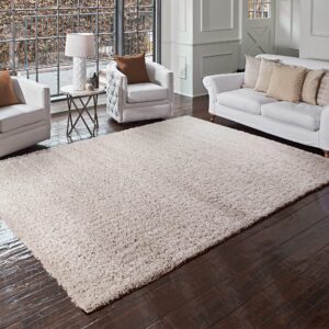 Gertmenian Premium Indoor True Shag Luxury Area Rug, Super Plush and Non-Shedding, Shaggy Carpet for Foyer, Living Room, Kitchen, Entryway, & Bedroom, 5x7 Standard, Solid Ivory Off White, 19080