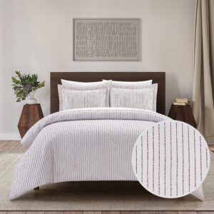 Chic Home Wesley 3 Piece Duvet Cover Set Contemporary Solid White with Dot Striped Pattern Print Design Bedding - Pillow Shams Included, King, Wine Red