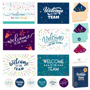 decorably work cards with envelopes & stickers - 24 pack welcome to the team cards with envelopes & stickers, blank inside welcome to the team card, 6x4in welcome cards for employees, welcome card