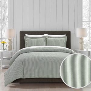 Chic Home Morgan 2 Piece Duvet Cover Set Contemporary Two Tone Striped Pattern Bedding - Pillow Sham Included, Twin, Green